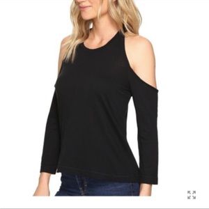 Splendid Very Light Jersey Cold Shoulder Black T Shirt Top Size- M